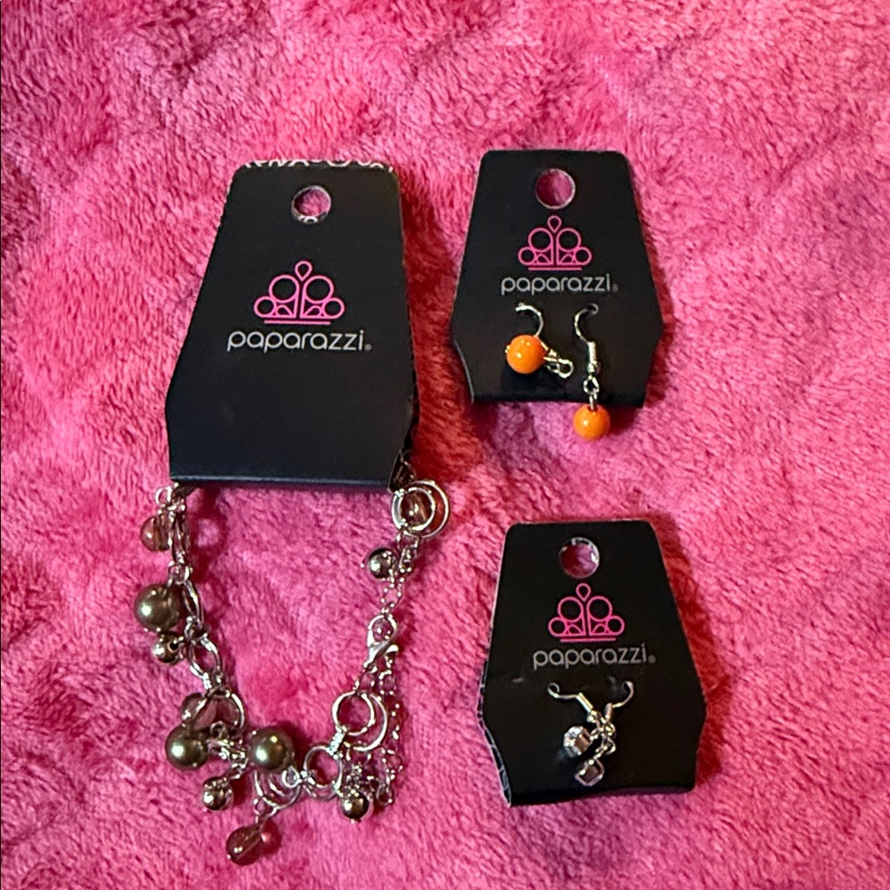Paparazzi Orange and Silver Jewelry Set